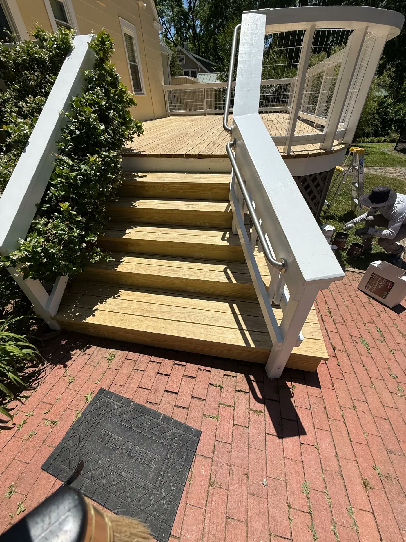 Deck and stairs sanded and prepped for stain application